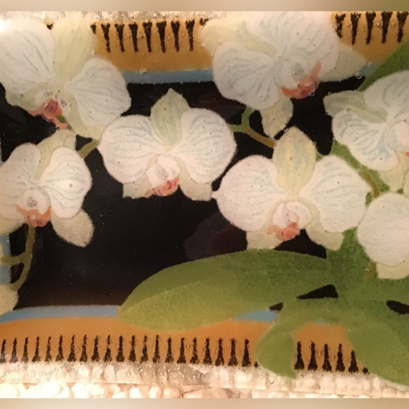 New Rare Vintage Beautiful Orchid Design Glass Plate - Picture 3 of 5